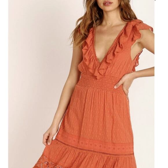 SPELL Daisy Chain Frill Maxi Dress in Copper Size XS - Picture 2 of 12